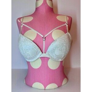 VICTORIA'S SECRET VERY SEXY WHITE & SILVER LACE PUSHUP BRA SIZE 32B